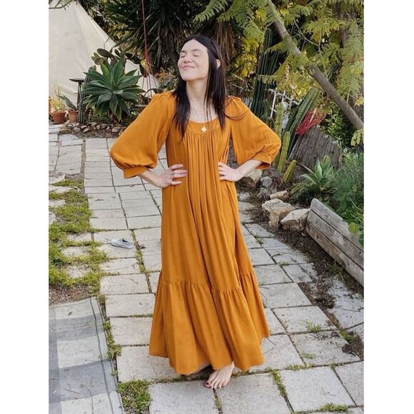 Christy Dawn The Bianca Dress Turmeric Sz XS Minimalist Quiet Luxury Farm House - Picture 1 of 11